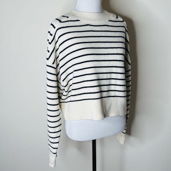 Zara Black and Cream Striped Oversized Sweater - Picture 3 of 6